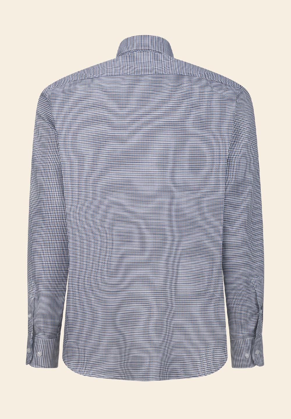 Angelico Camicia Blu Marrone Pied De Poulè Cotone Regular Fit