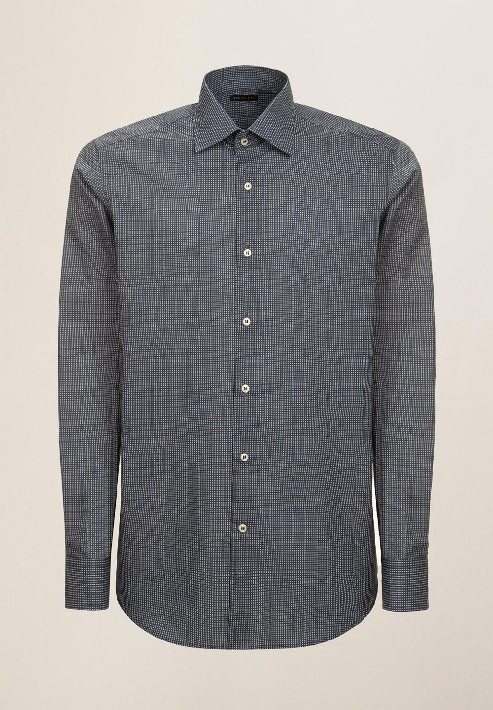 Angelico Camicia blu microdisegno cotone regular fit