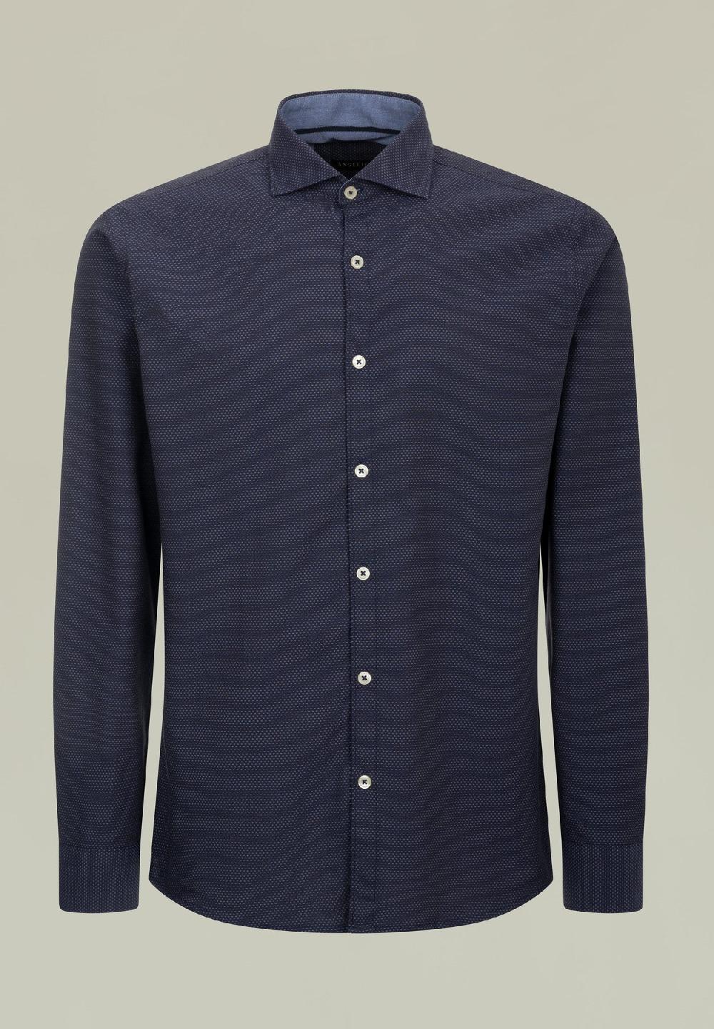 Angelico Camicia blu microdisegno jaquard regular fit