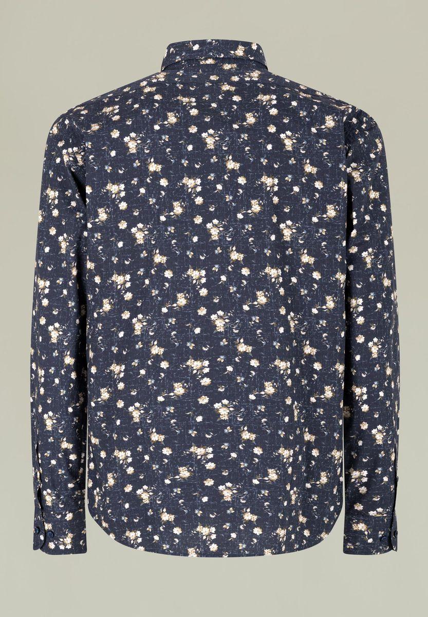Angelico Camicia Blu Stampata Fiori Beige Custom Fit