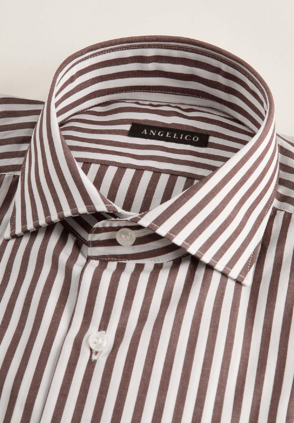 Angelico Camicia Marrone Bianca Bacchettina Cotone Slim Fit