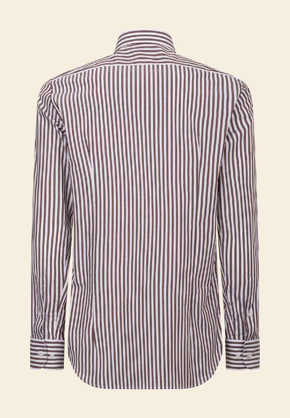 Angelico Camicia Marrone Bianca Bacchettina Cotone Slim Fit