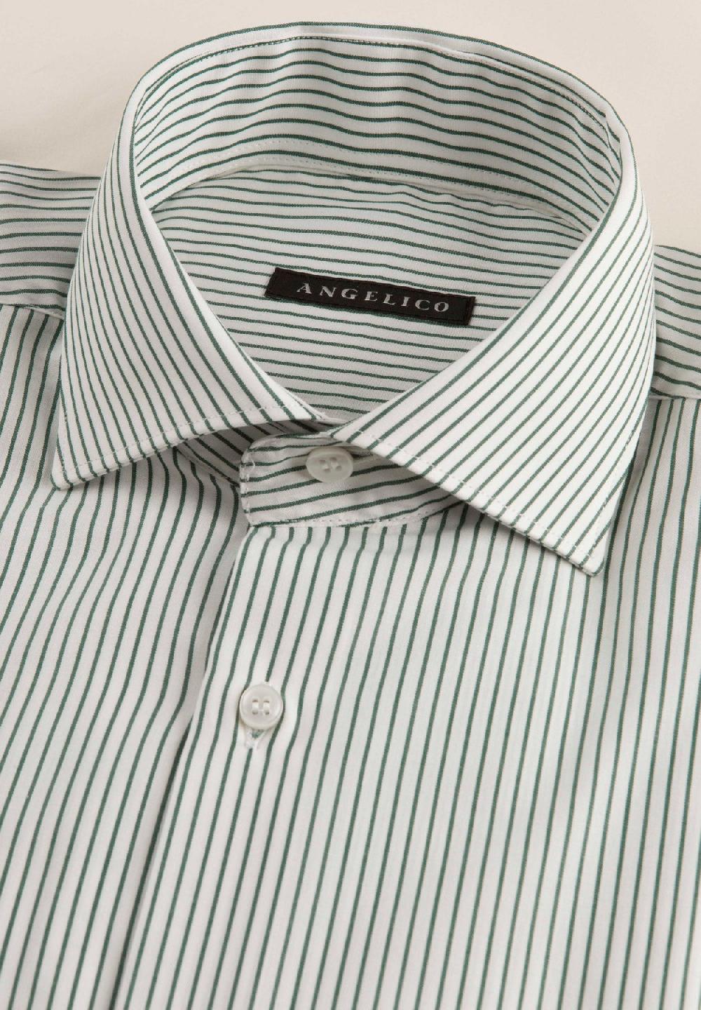 Angelico Camicia Verde Bianco Rigata Cotone Regular Fit