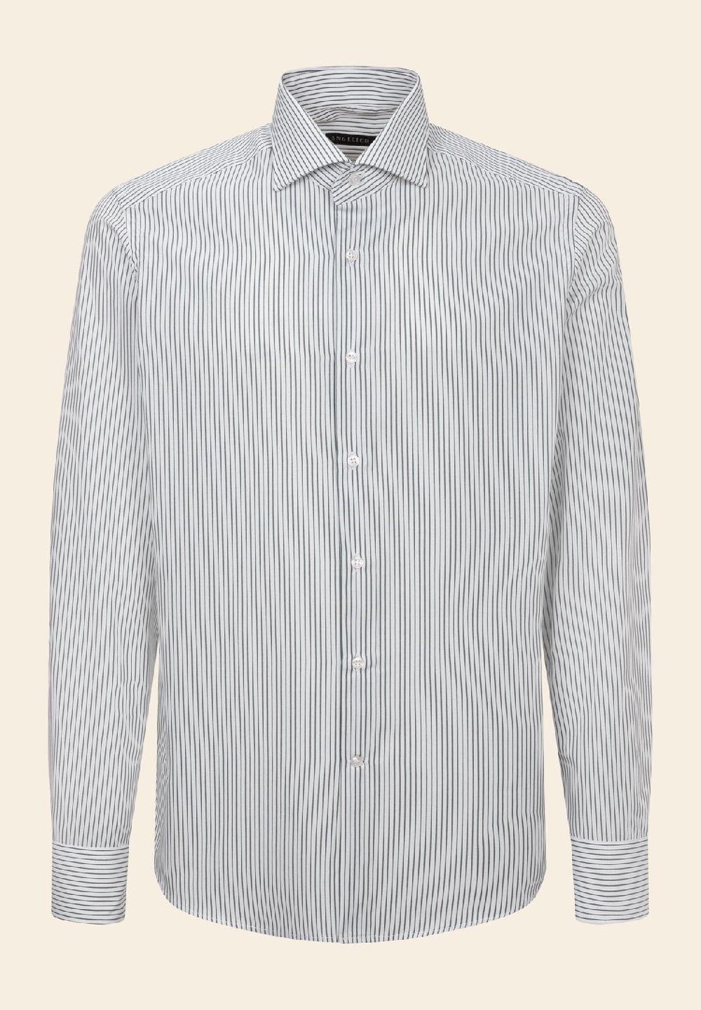 Angelico Camicia verde bianco rigata cotone regular fit