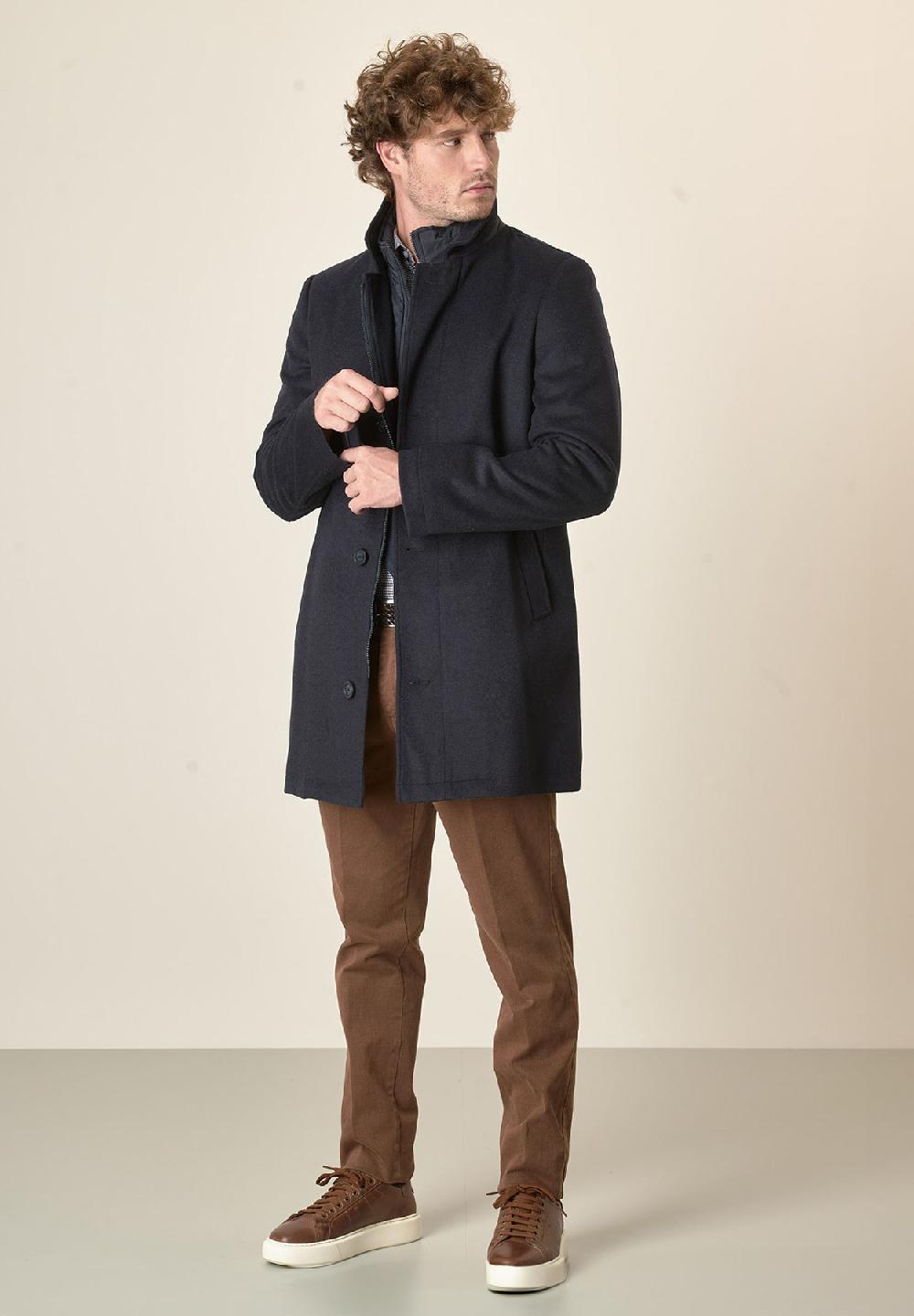 Angelico Cappotto blu collo coreano pettorina staccabile