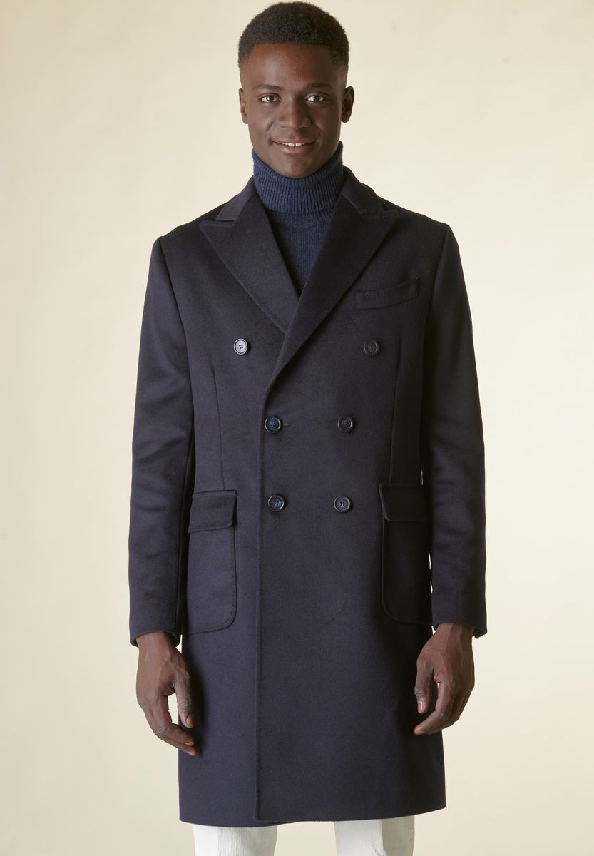 Angelico Cappotto blu doppiopetto lana-cashmere tasconi