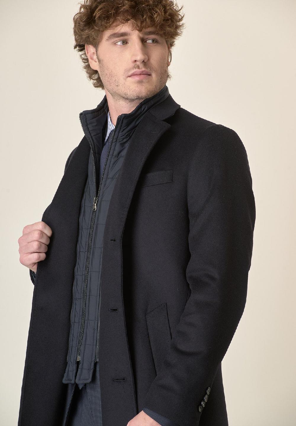 Angelico Cappotto Blu Misto Cashmere Pettorina Staccabile