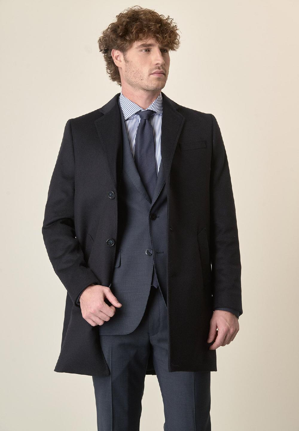 Angelico Cappotto Blu Misto Cashmere Pettorina Staccabile