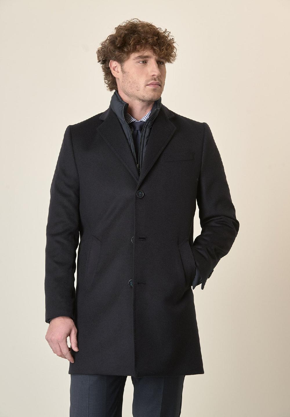 Angelico Cappotto blu misto cashmere pettorina staccabile