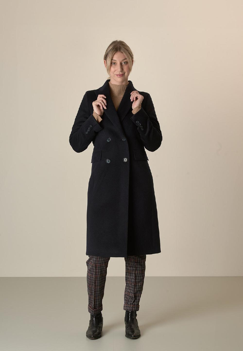 Angelico Cappotto blu navy doppiopetto lana cashmere