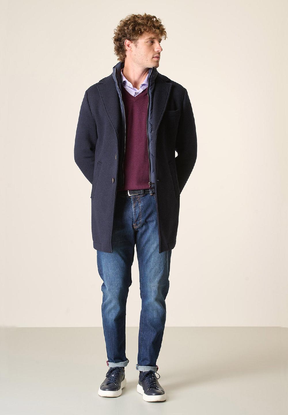 Angelico Cappotto blu sfoderato pettorina staccabile