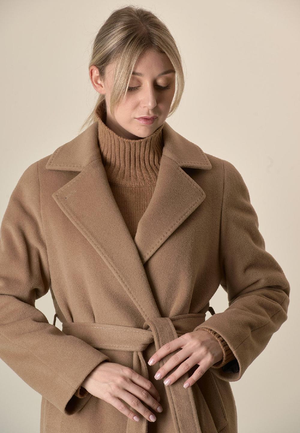 Angelico Cappotto Cammello Vestaglia Con Cintura Lana Cashmere
