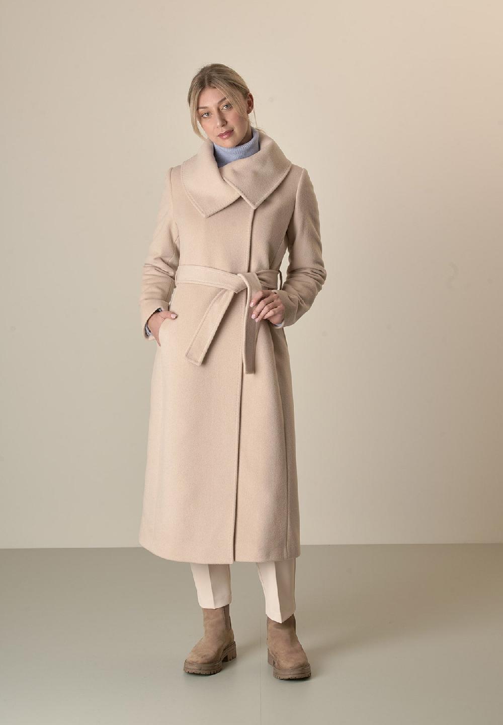 Angelico Cappotto Cipria Collo Anello E Cintura Lana Vergine Cashmere