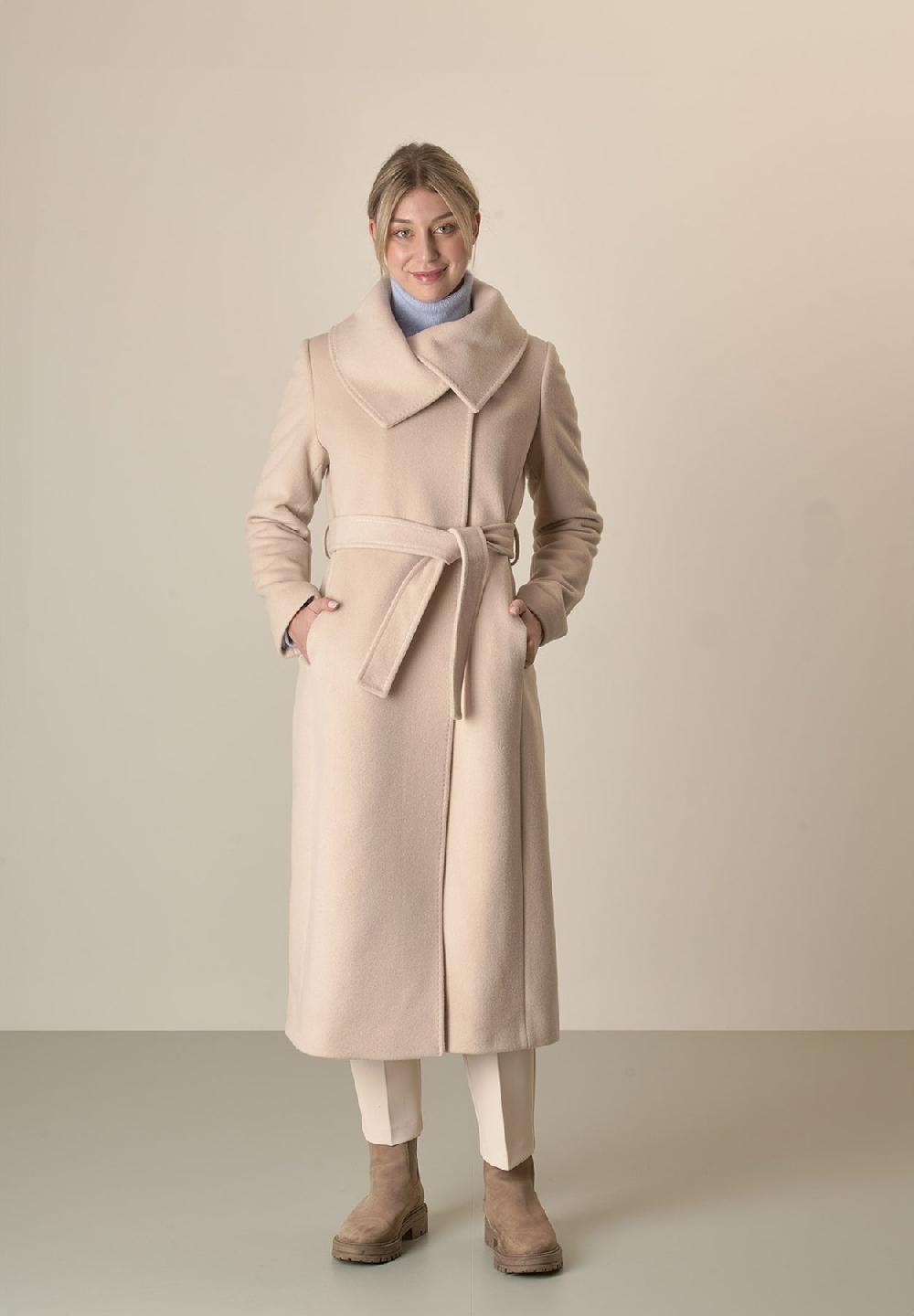 Angelico Cappotto cipria collo anello e cintura lana vergine cashmere