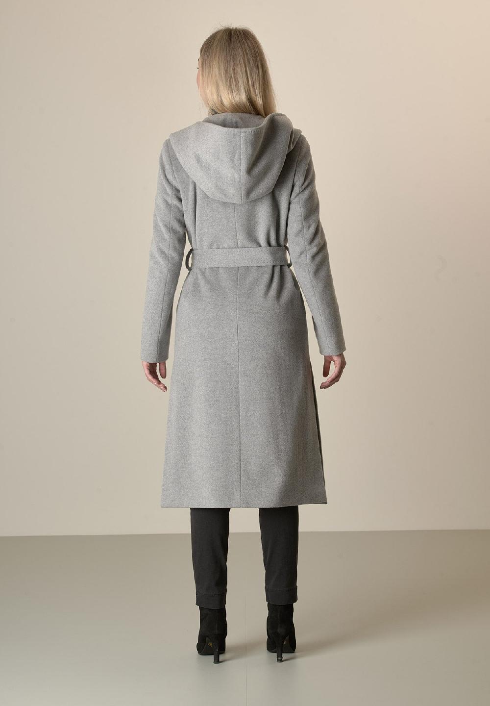 Angelico Cappotto Grigio Chiaro Cappuccio E Cintura Lana Cashmere