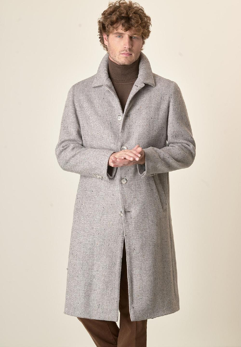 Angelico Cappotto Grigio Chiaro Misto Lana Vergine Resca Oversize