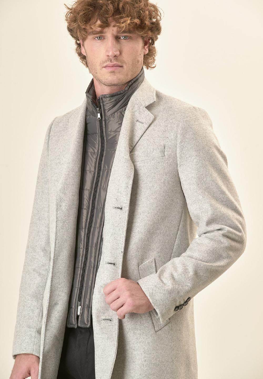 Angelico Cappotto Grigio Misto Cashmere Resca Pettorina Staccabile