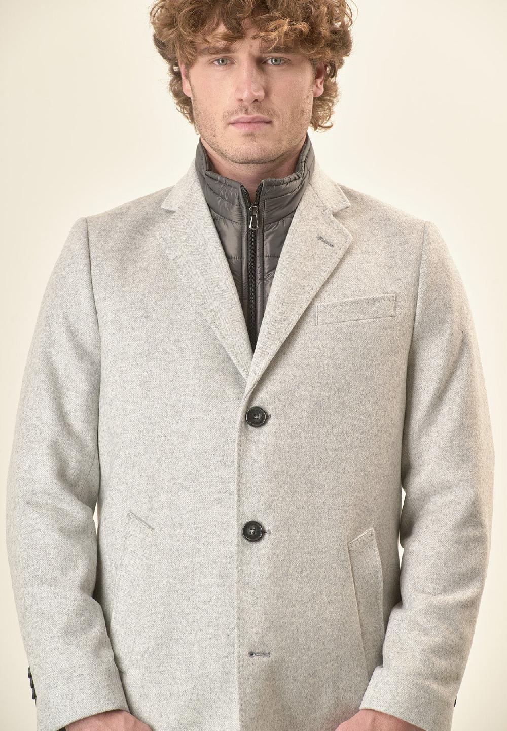 Angelico Cappotto Grigio Misto Cashmere Resca Pettorina Staccabile