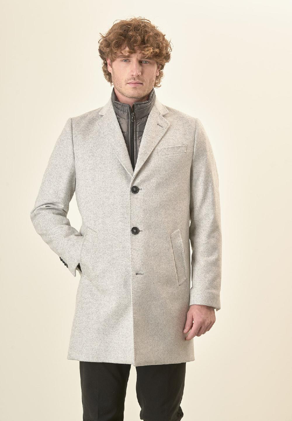 Angelico Cappotto grigio misto cashmere resca pettorina staccabile