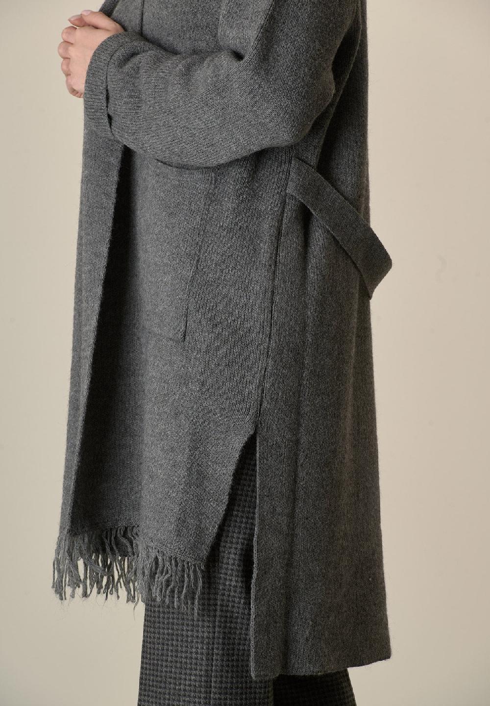 Angelico Cappotto In Maglia Antracite Misto Cashmere Con Frange