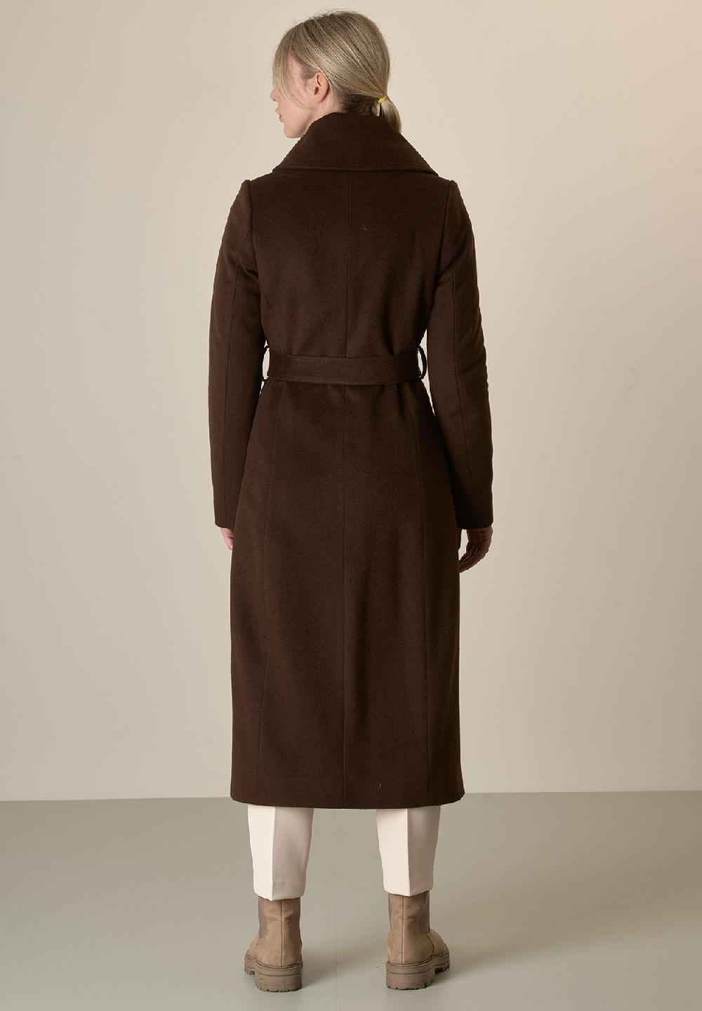 Angelico Cappotto Moro Collo Anello E Cintura Lana Vergine Cashmere