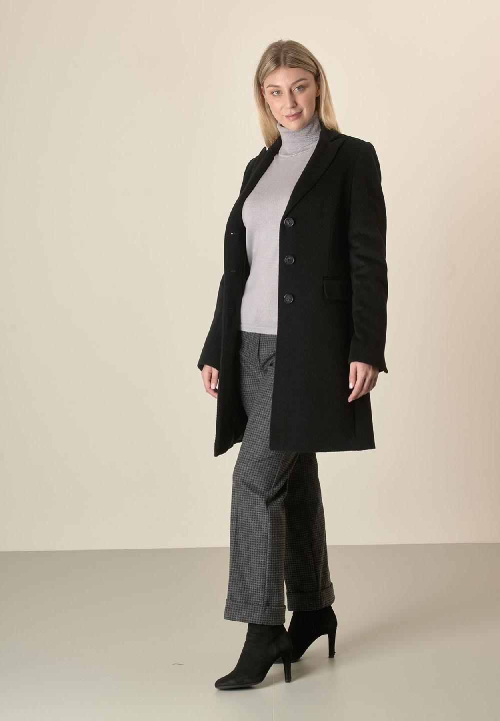 Angelico Cappotto Nero Baronetto Lana Vergine Cashmere