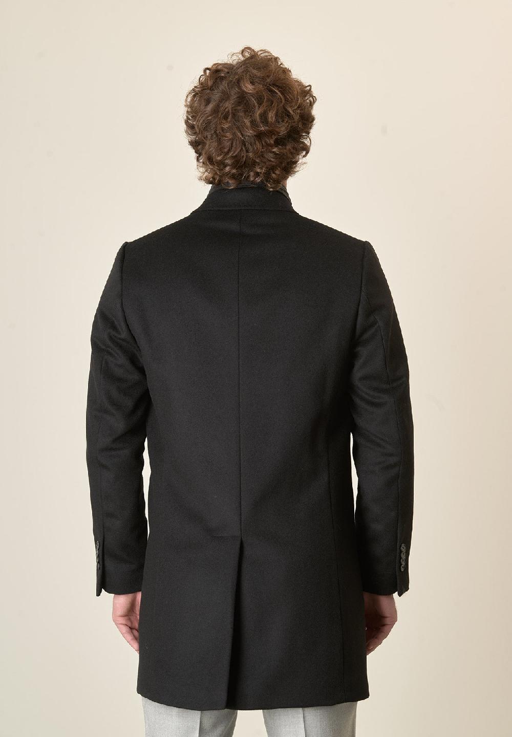 Angelico Cappotto Nero Misto Cashmere Pettorina Staccabile