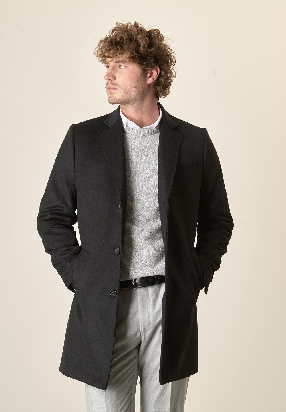 Angelico Cappotto Nero Misto Cashmere Pettorina Staccabile