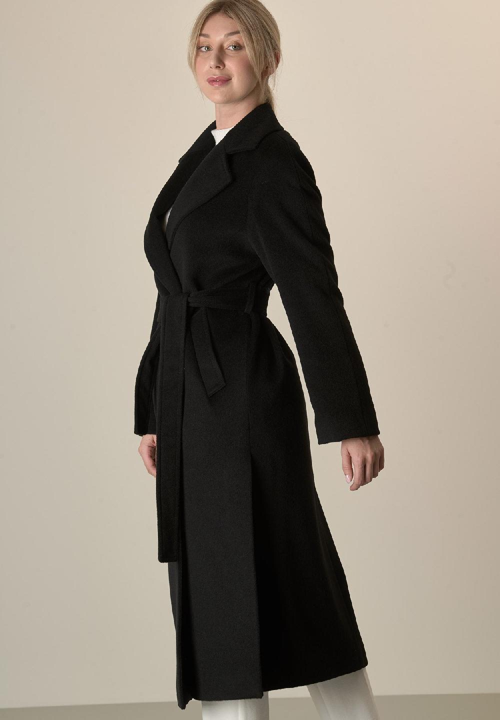 Angelico Cappotto Nero Vestaglia Con Cintura Lana Cashmere