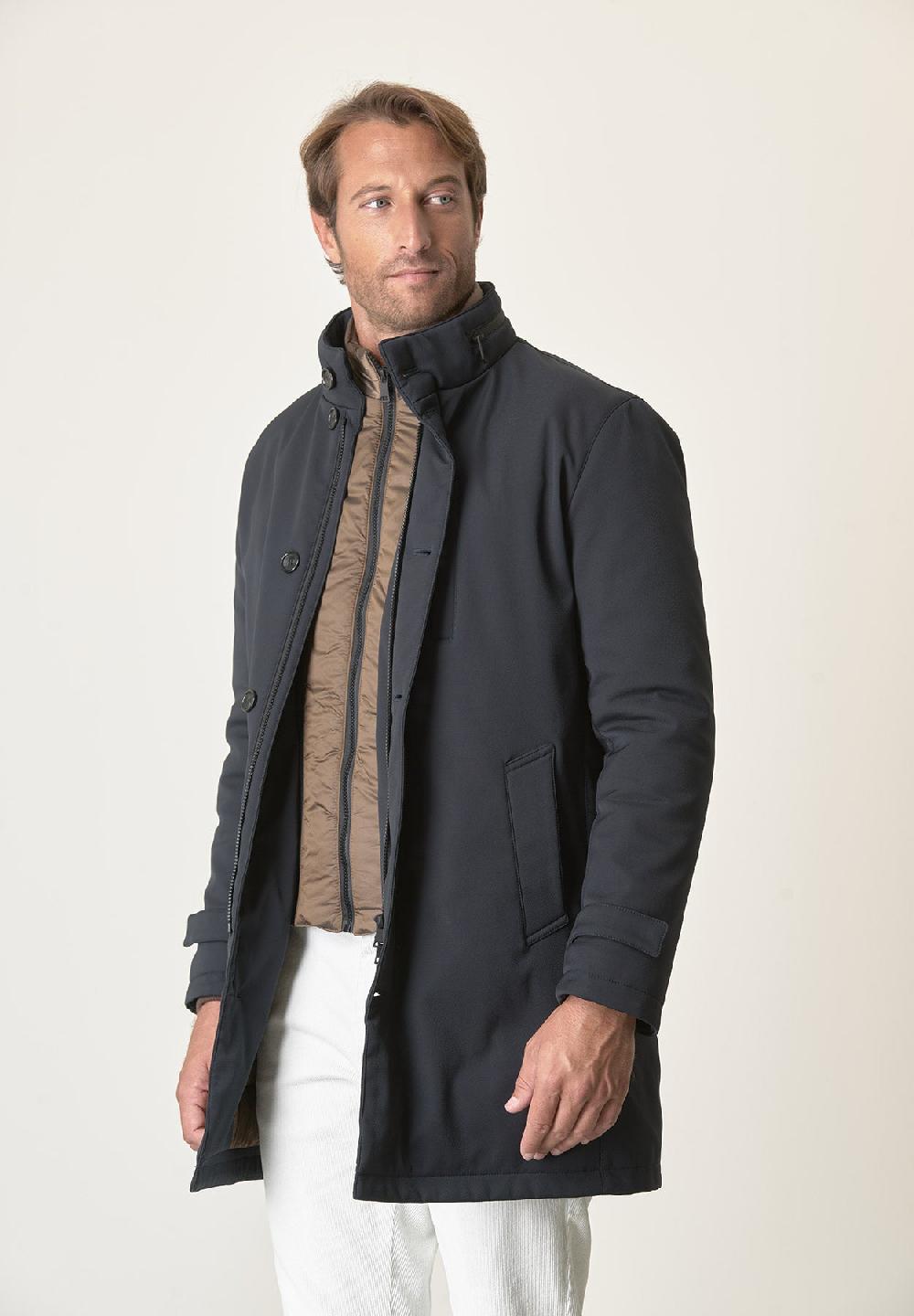 Angelico Cappotto Tecnico Blu Trama Leggera Impermeabile