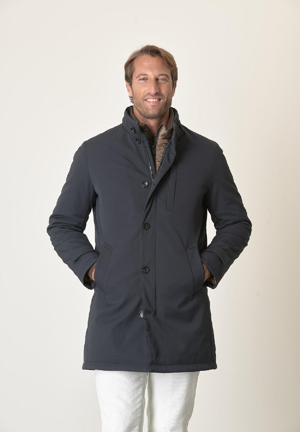 Angelico Cappotto Tecnico Blu Trama Leggera Impermeabile