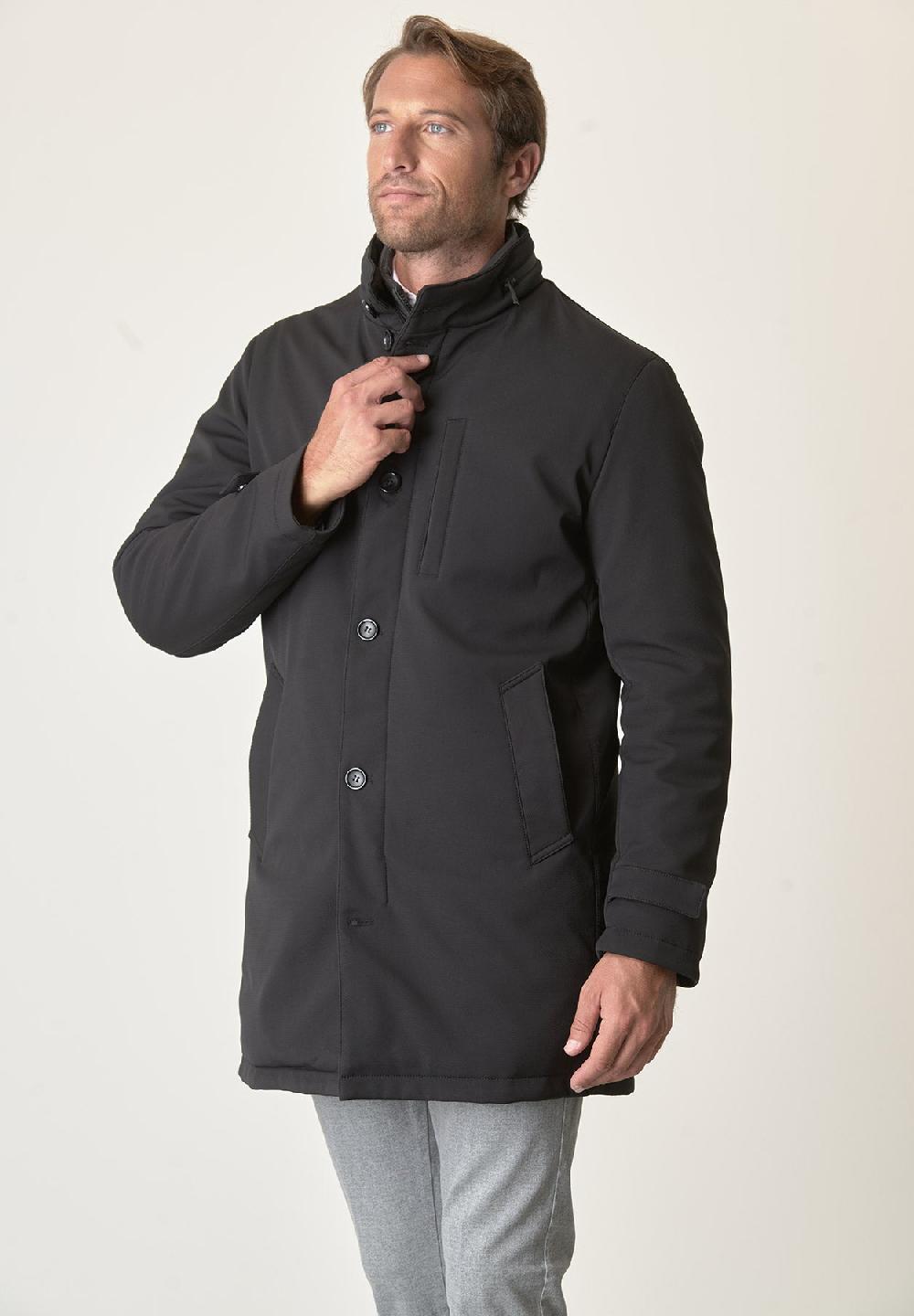 Angelico Cappotto Tecnico Nero Trama Leggera Impermeabile