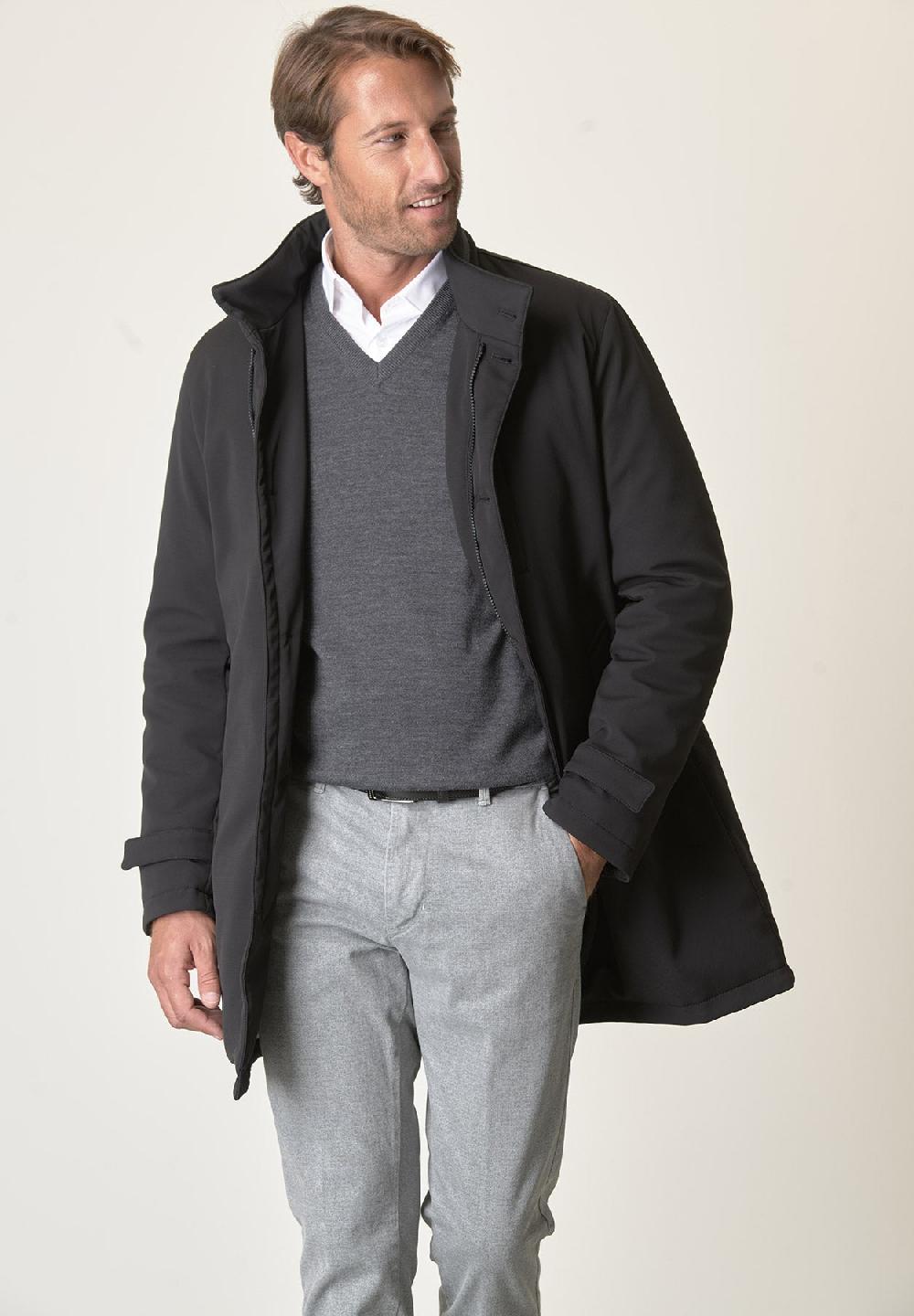 Angelico Cappotto Tecnico Nero Trama Leggera Impermeabile
