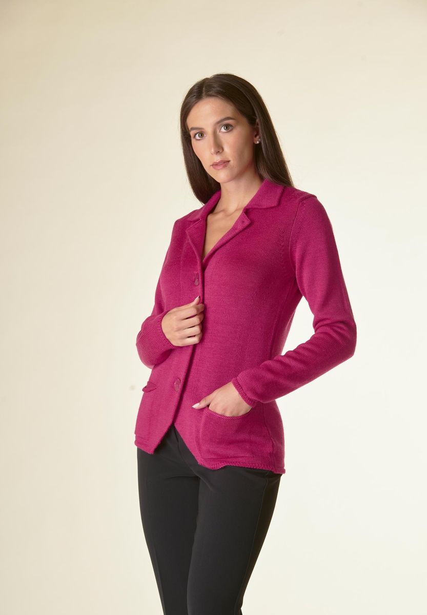 Angelico Cardigan Fucsia 3 Bottoni Merino Lana-Gatto