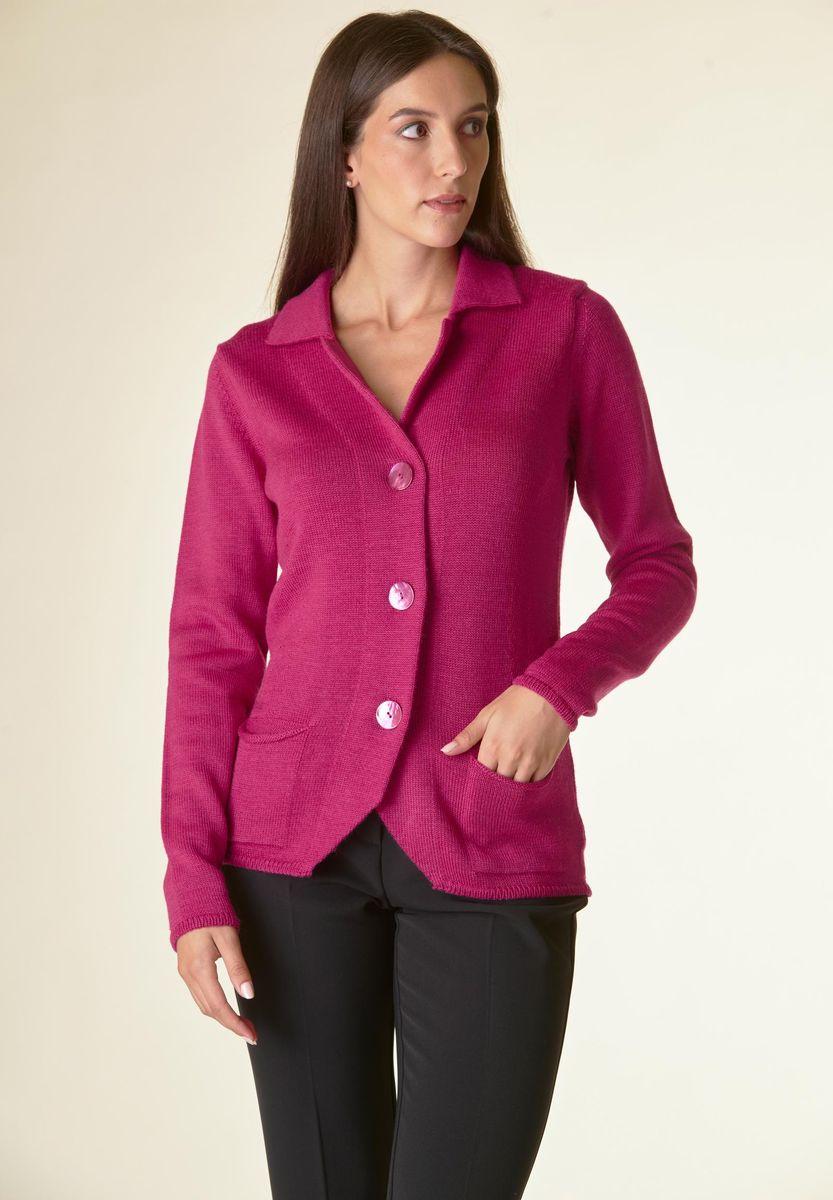 Angelico Cardigan fucsia 3 bottoni merino Lana-Gatto