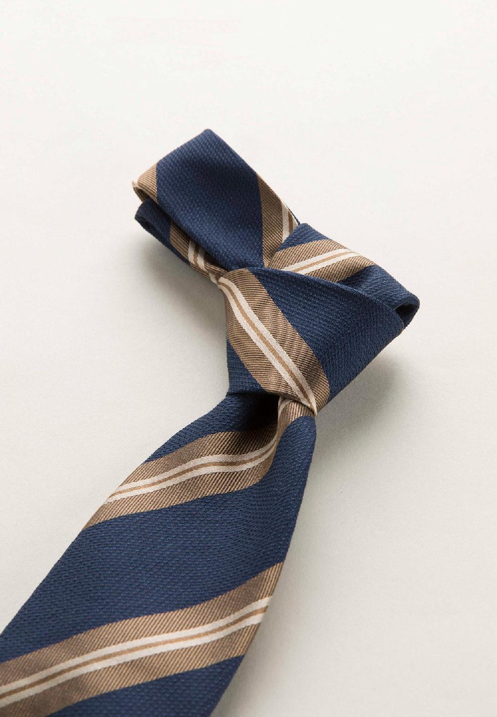 Angelico Cravatta Blu Nocciola Regimental Seta Cotone