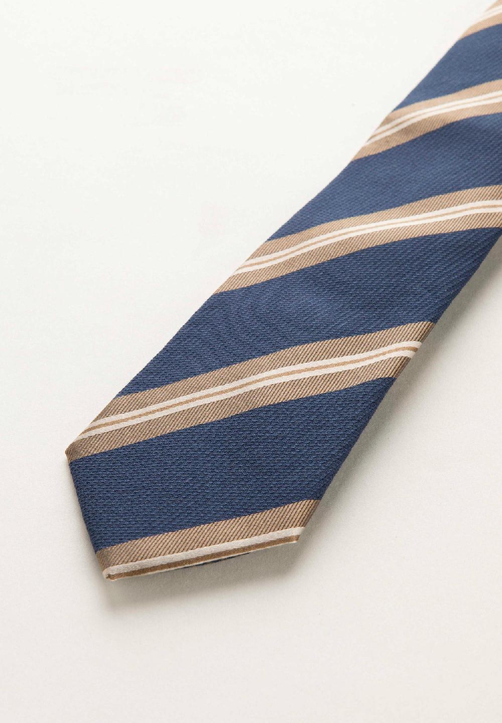 Angelico Cravatta Blu Nocciola Regimental Seta Cotone