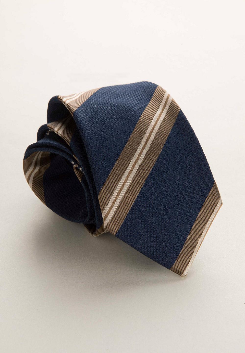 Angelico Cravatta blu nocciola regimental seta cotone