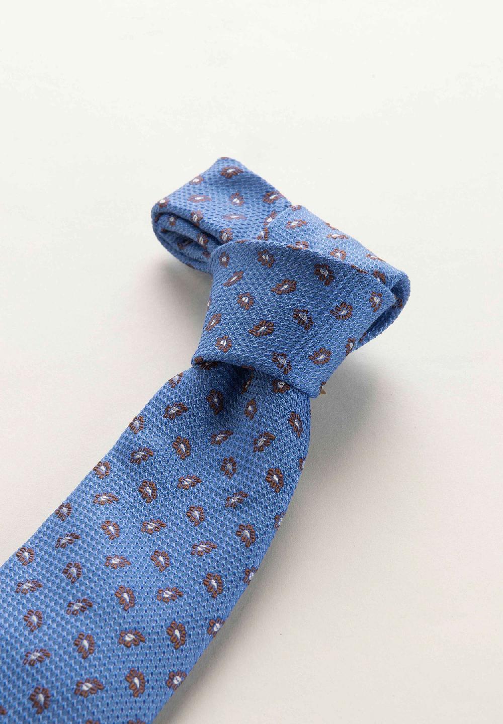 Angelico Cravatta Celeste Microdisegno Fiorato Seta Cotone
