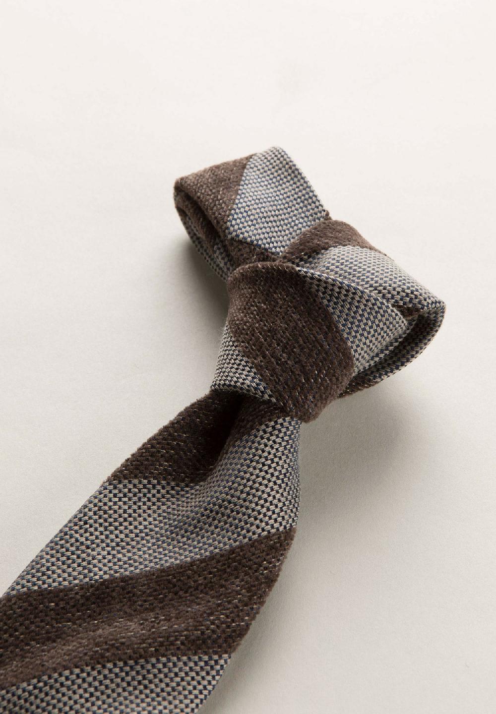 Angelico Cravatta Marrone Grigio Regimental Effetto Lana