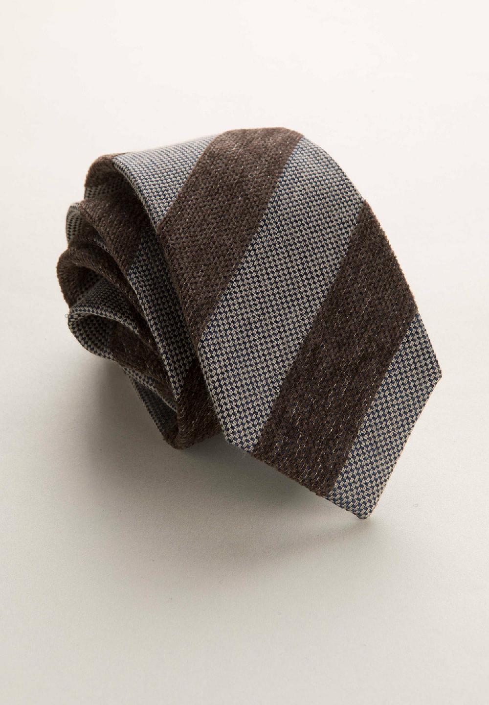 Angelico Cravatta marrone grigio regimental effetto lana