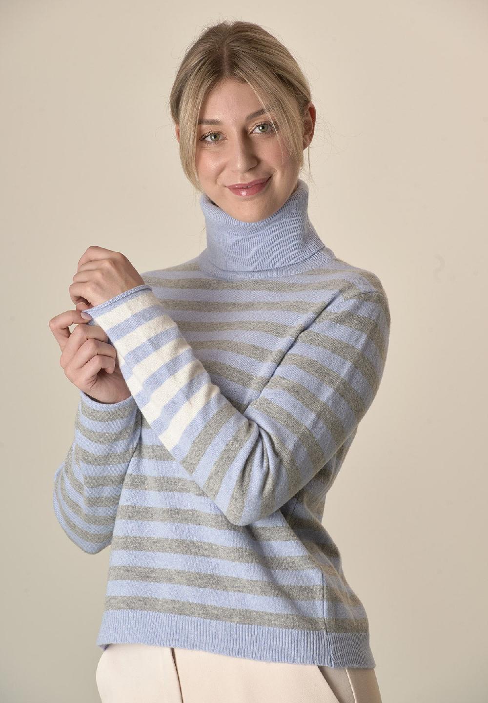Angelico Dolcevita Azzurro Grigio Righe Misto Cashmere
