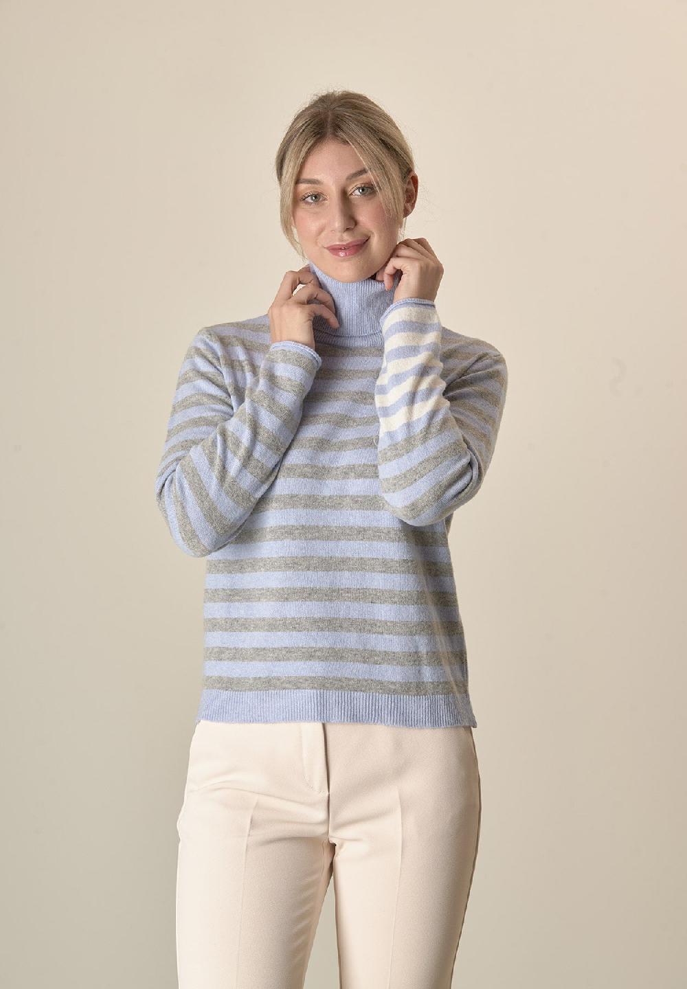 Angelico Dolcevita azzurro grigio righe misto cashmere