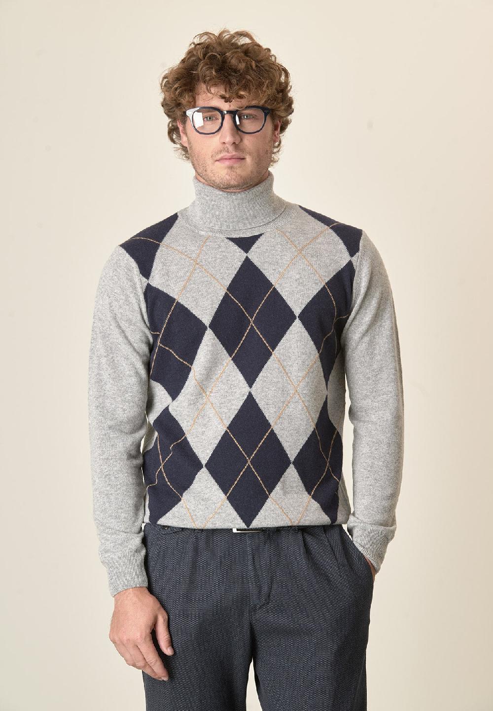 Angelico Dolcevita grigio motivo rombi misto cashmere