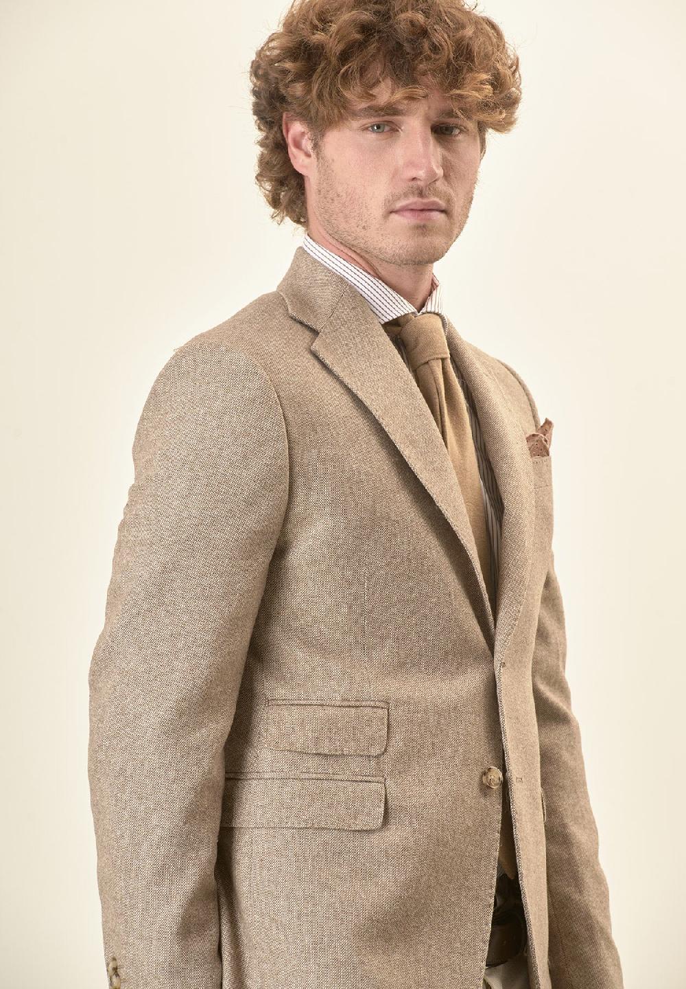 Angelico Giacca Beige Knickerbocker Misto Lana Custom Fit