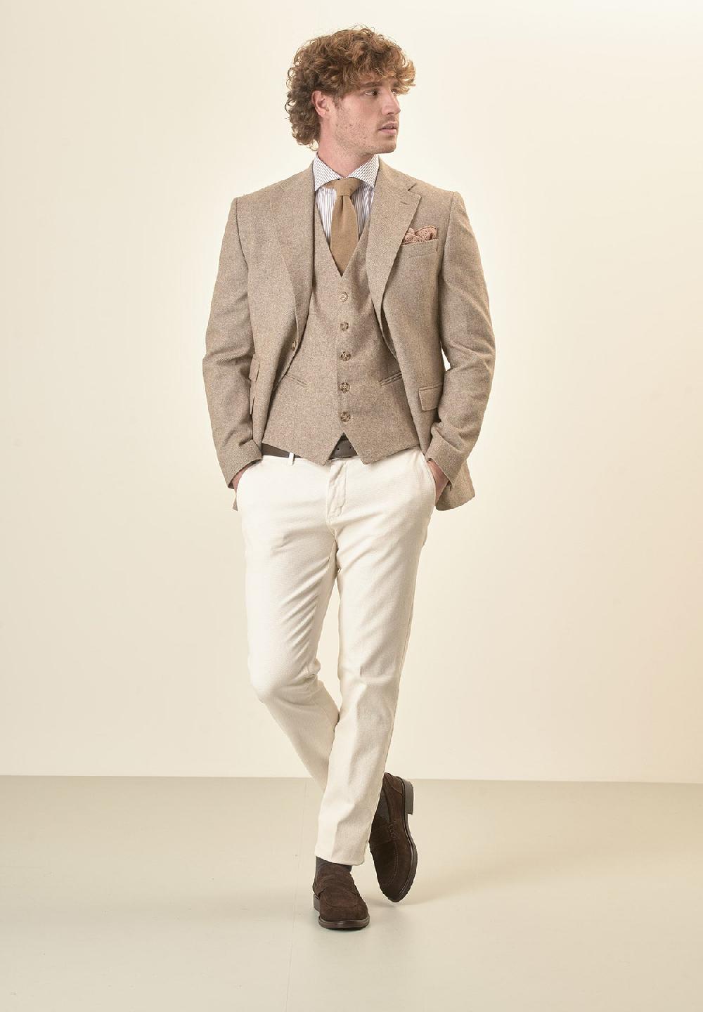 Angelico Giacca Beige Knickerbocker Misto Lana Custom Fit