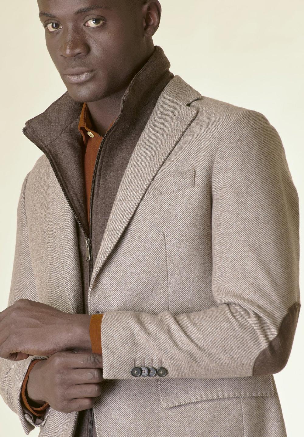 Angelico Giacca Beige Lana Pettorina E Toppe Custom Fit