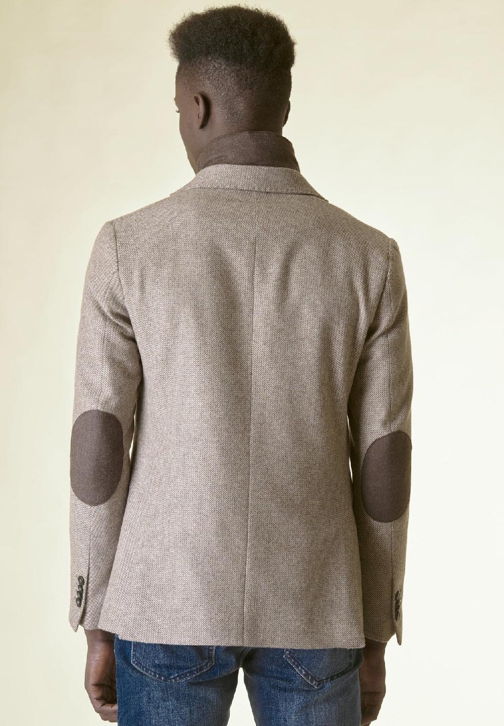 Angelico Giacca Beige Lana Pettorina E Toppe Custom Fit