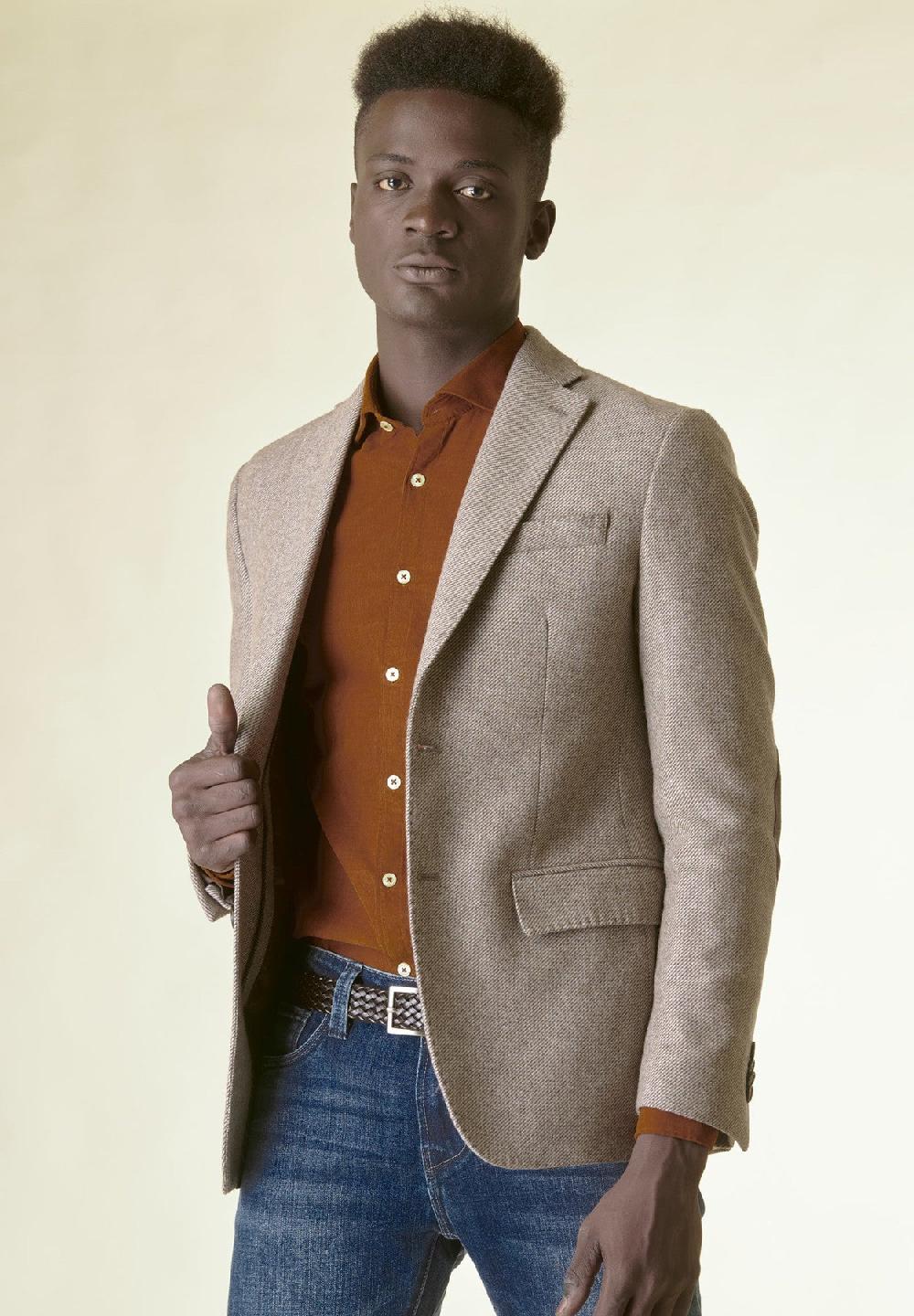 Angelico Giacca Beige Lana Pettorina E Toppe Custom Fit