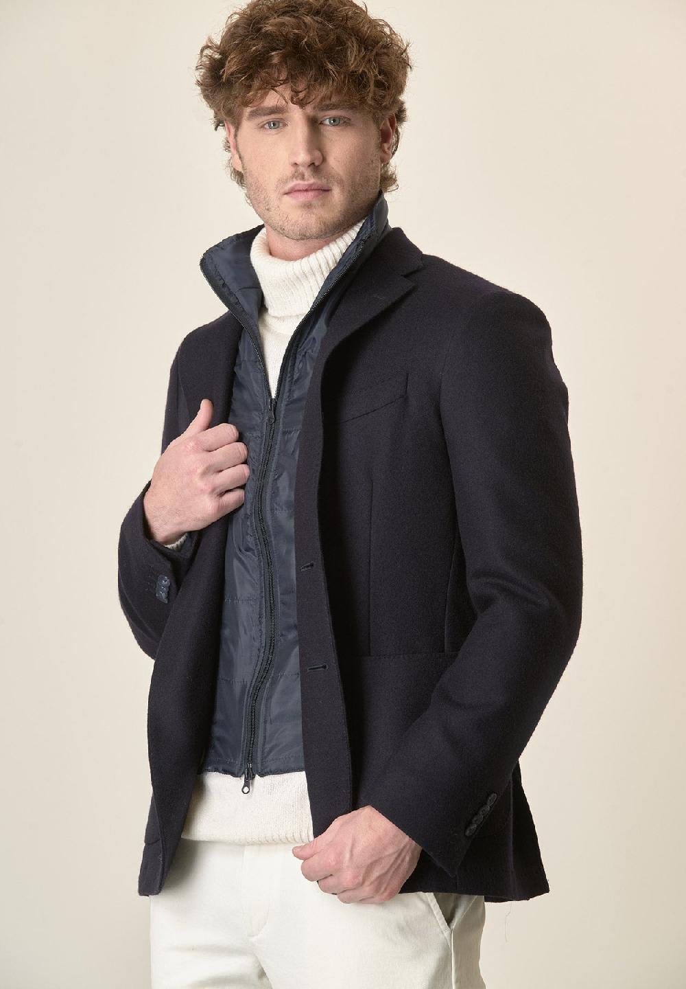 Angelico Giacca Blu Con Pettorina Lana Vergine Custom Fit